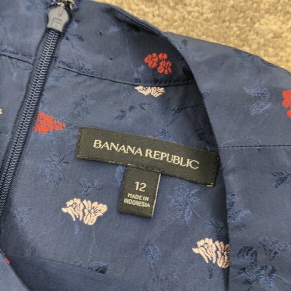 Banana Republic Women's Elegant Navy Blue Floral Sleeveless Sheath Dress Size 12 - Picture 7 of 10